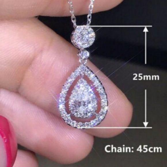 925 Sterling Silver Pear Shaped Necklace - Picture 3 of 4